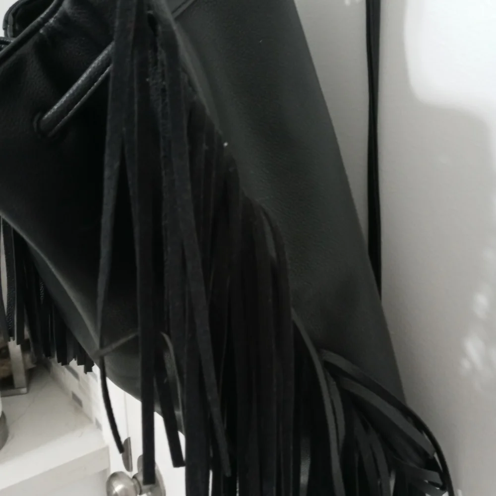 Victoria Secret black Drawstring Backpack With Fringe down both sides - Picture 6 of 13